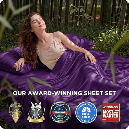 Bedsure Cooling California King Sheet Set - Breathable Rayon from Bamboo, Soft & Luxurious, Deep Pocket, Plum