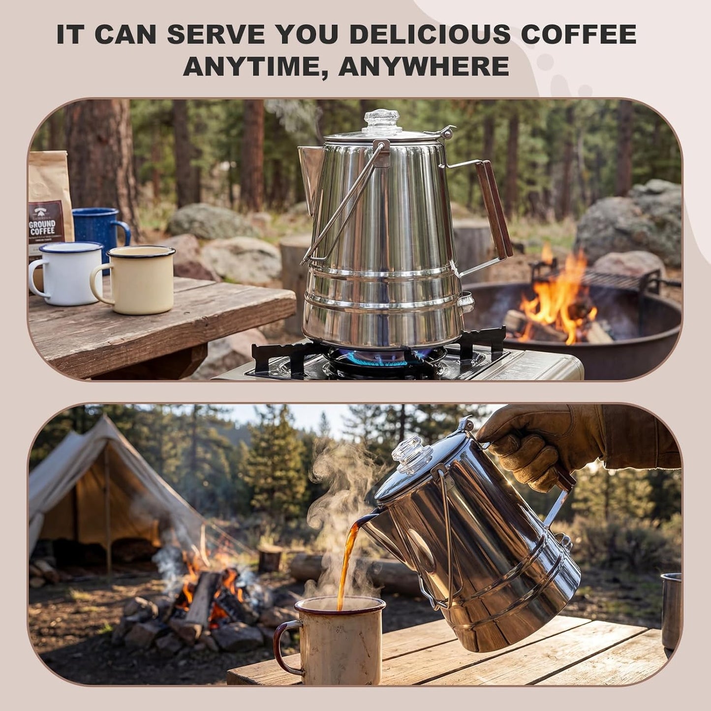 Skiennix 28-Cup Stainless Steel Coffee Percolator - Large Capacity for Camping & Outdoor Use