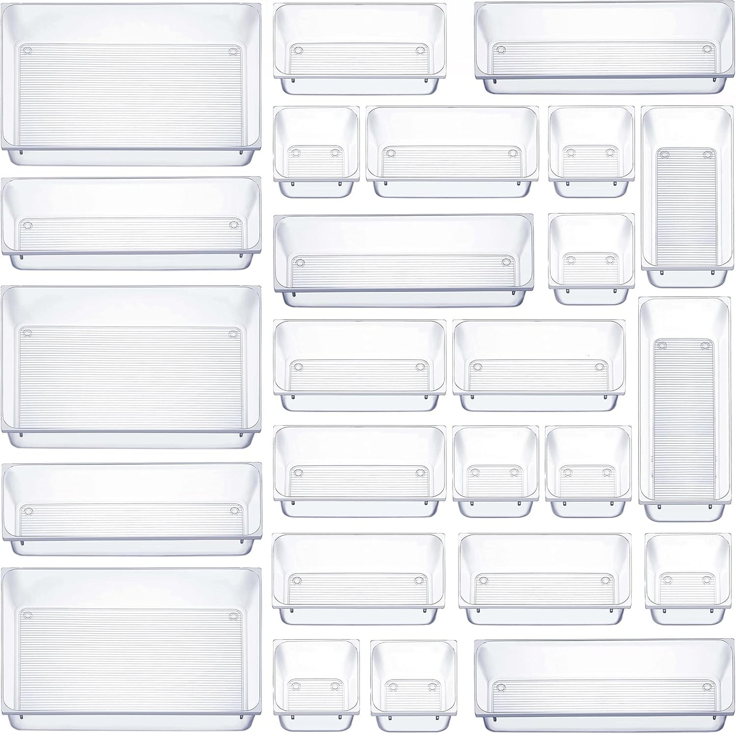 Seseno 25 PCS Clear Plastic Drawer Organizers - Versatile Storage Bins for Makeup, Kitchen & Office Accessories