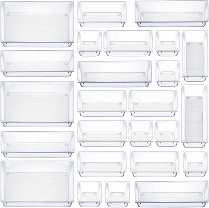 Seseno 25 PCS Clear Plastic Drawer Organizers - Versatile Storage Bins for Makeup, Kitchen & Office Accessories