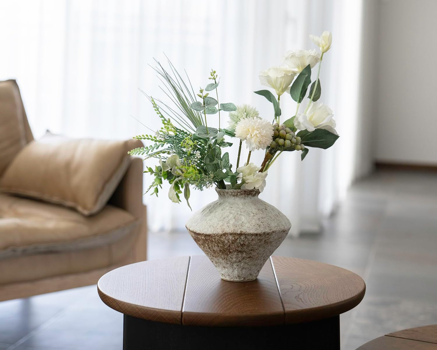 Rustic Farmhouse Ceramic Vase - Handcrafted Distressed White Pottery for Home Decor | Perfect for Centerpieces & Gifts