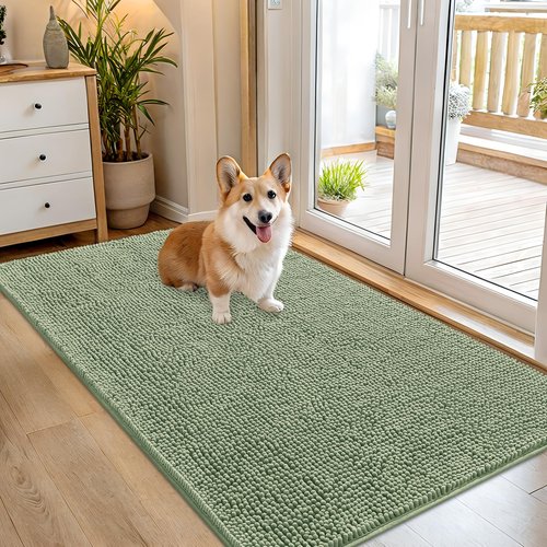 OLANLY Dog Door Mat for Muddy Paws 54x32, Absorbs Moisture and Dirt, Absorbent Non-Slip Washable Doormat, Quick Dry Chenille Mud Mat for Dogs, Entry Indoor Entryway Carpet for Inside Floor, Sage Green