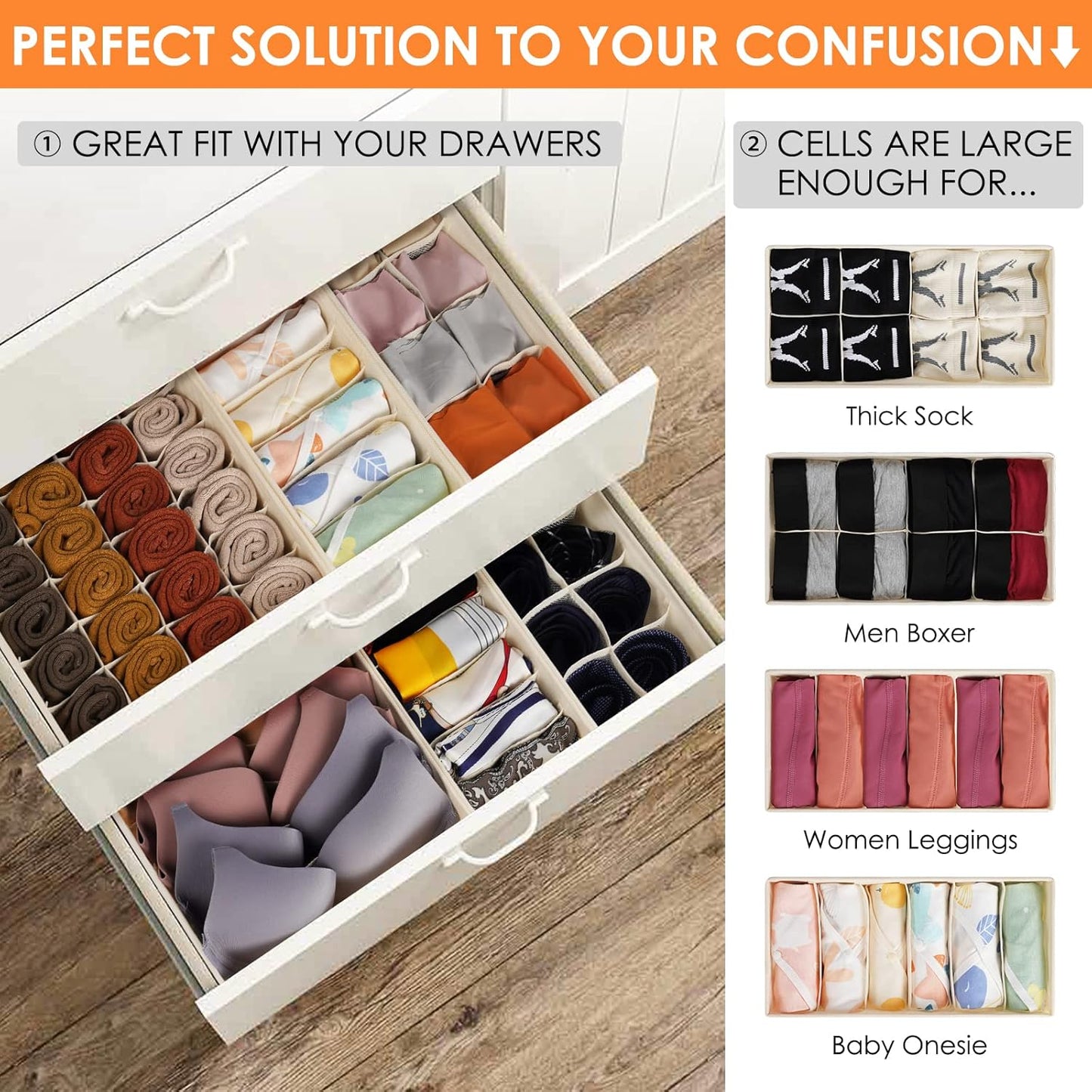 Skiennix Baby Clothes Organizer - 12 Pack Fabric Foldable Storage Bins for Nursery | 116 Cells for Clothing & Accessories