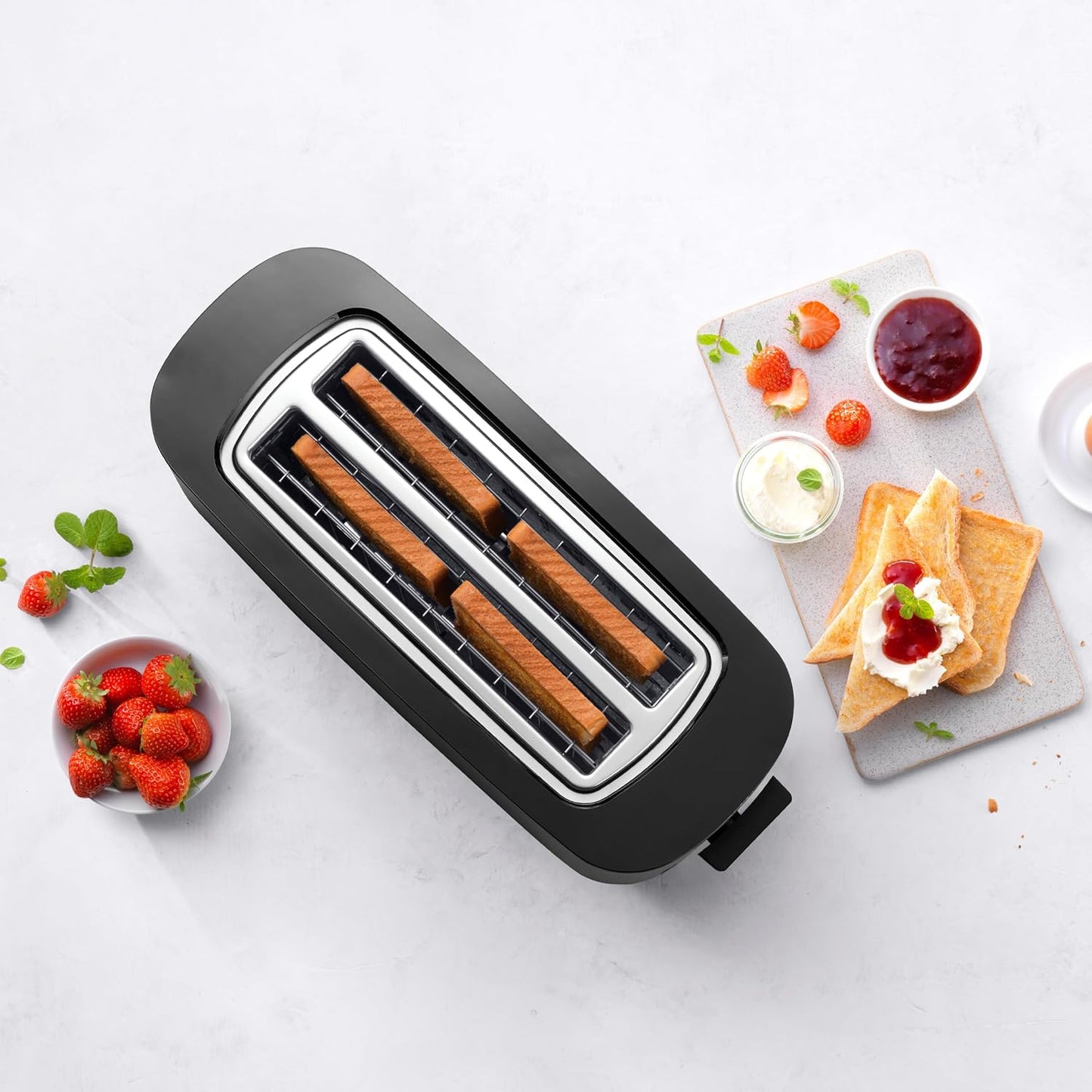ZWILLING Enfinigy 4-Slice Long Slot Toaster - Extra Wide 1.5" Slots for Bagels & Toast | Sleek Black Finish
