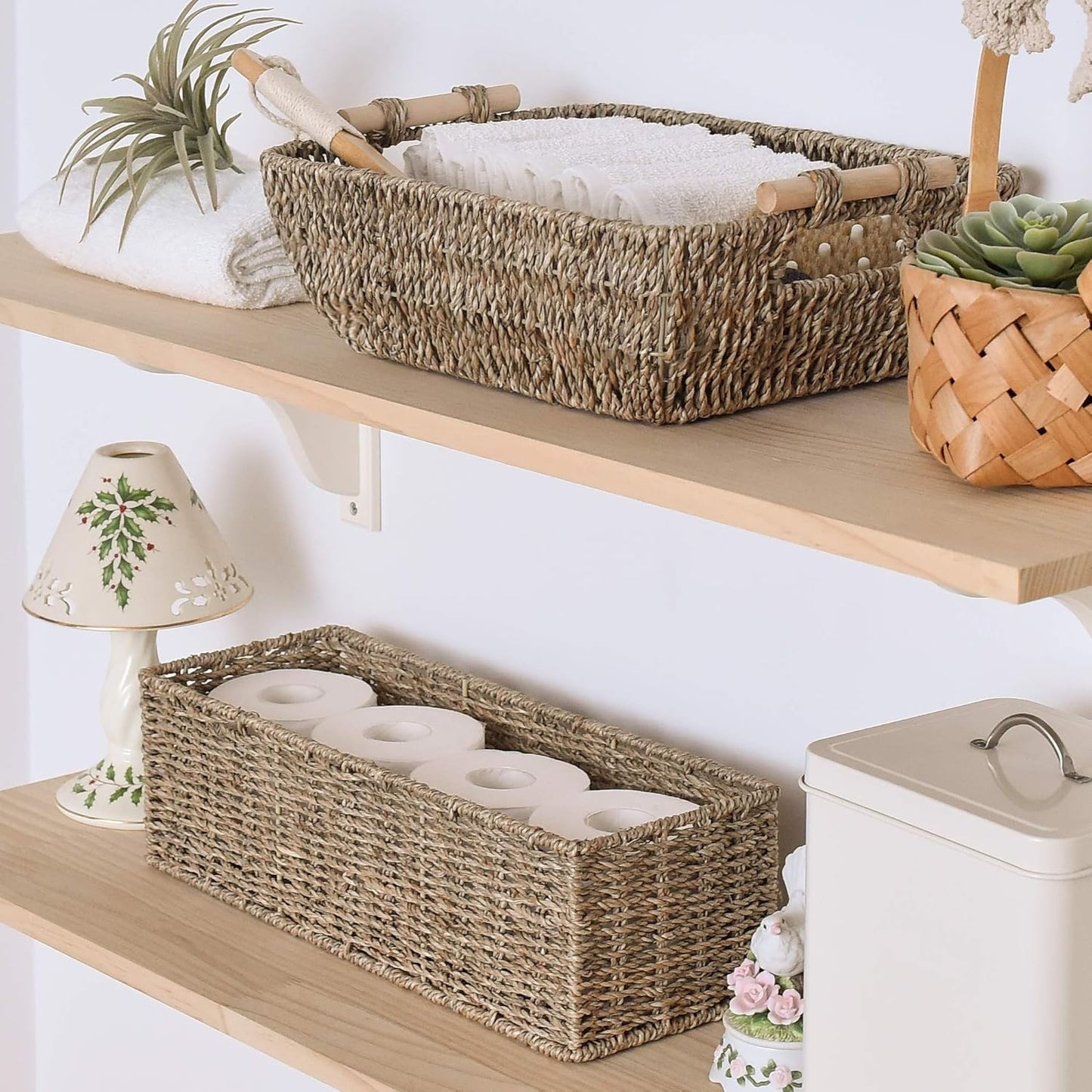 StorageWorks Toilet Tank Basket - Stylish Seagrass Storage Baskets for Bathroom | 2-Pack