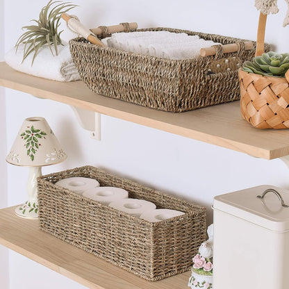StorageWorks Toilet Tank Basket - Stylish Seagrass Storage Baskets for Bathroom | 2-Pack