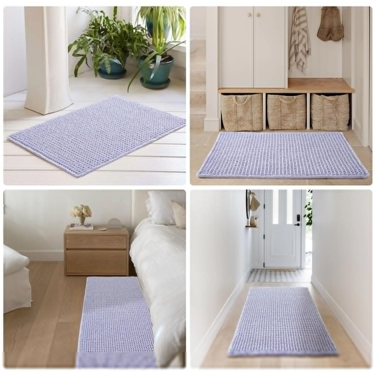 TYUU Waffle Bath Mat, Boho Bathroom Rugs Non Slip Washable Super Absorbent Quick Dry Cute Bath Mat Farmhouse Bathroom Decor, 36''x24'' Lavender Cream