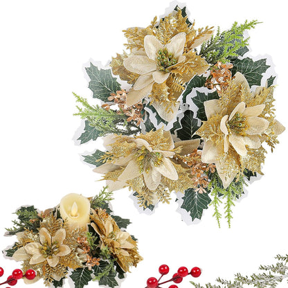 Regine Switzerland Christmas Candle Wreath - Gold Glitter Poinsettia Flower Garland | Holiday Decor