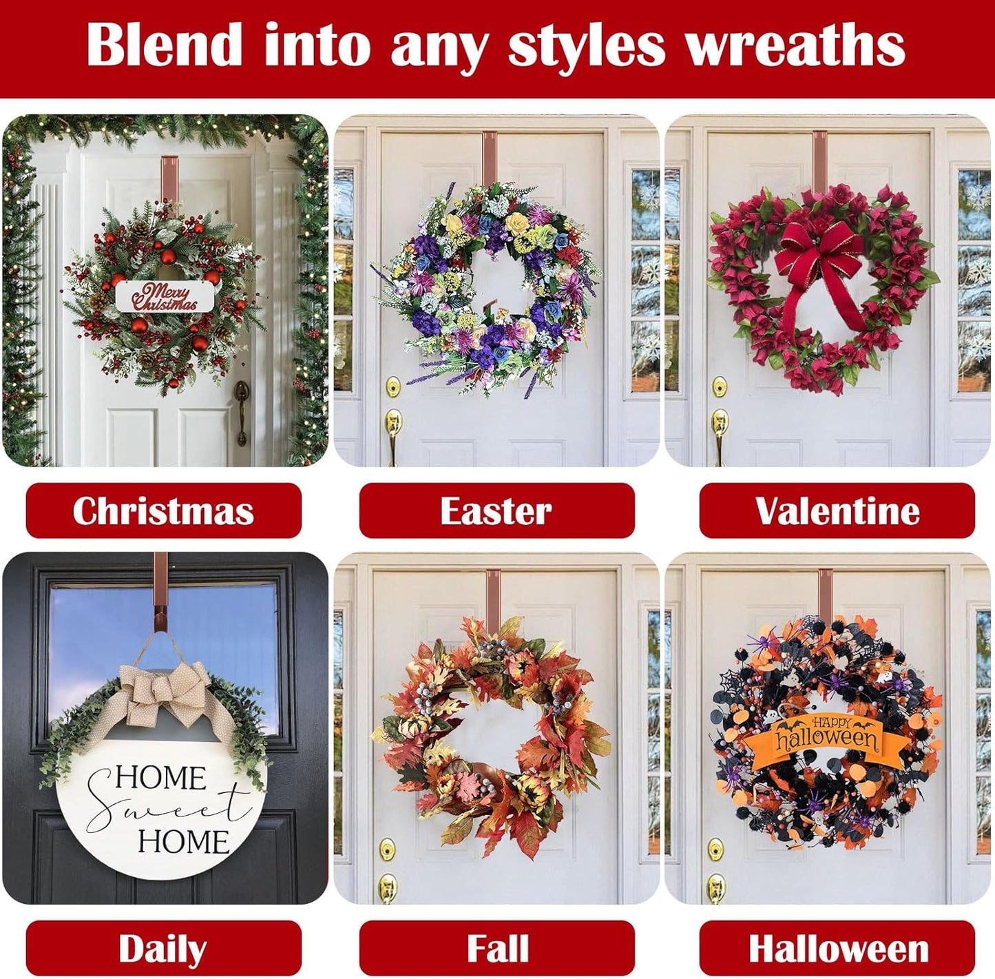 Regine Switzerland Wreath Door Hanger - Adjustable Over-The-Door Hooks for Easter Decor | 15-25 Inch Metal Design
