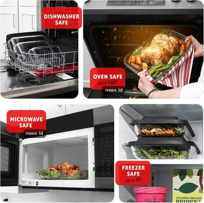 EATEX 8-Piece Deep Glass Casserole Set - Oven-Safe Bakeware with Plastic Lids | Perfect for Lasagna & Leftovers