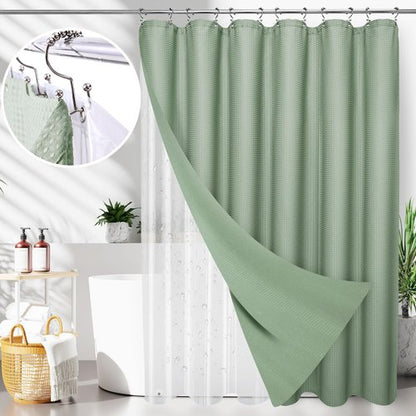 LaCyan 3 in 1 Waterproof Waffle Weave Shower Curtain and Clear Liner Set with 12 Stainless Steel Hooks Double Sided for Bathroom 72 Inches Heavy Duty Polyester Fabric Shower Curtains 72x72