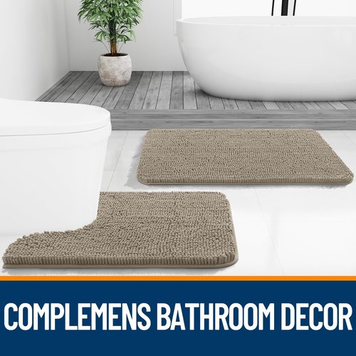 OLANLY Bathroom Rugs 30x20, Extra Soft Absorbent Chenille Bath Rugs, Rubber Backing Quick Dry, Machine Washable Bath Mats for Bathroom Floor, Tub and Shower, Home Decor Accessories, Warm Taupe