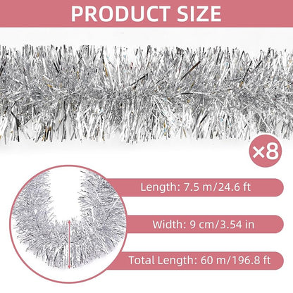 Ohiyoo 200 ft Silver Tinsel Garland Wall Hanging Streamers for Christmas Party Decoration - 8 x 24.6 ft