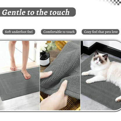 Mrs Awesome Soft 100% Cotton Bath Mat with Hot-melt Non-Slip Backing, 20" x 32" Comfortable & Absorbent Washable Textured Woven Rug for Bathroom, Gray