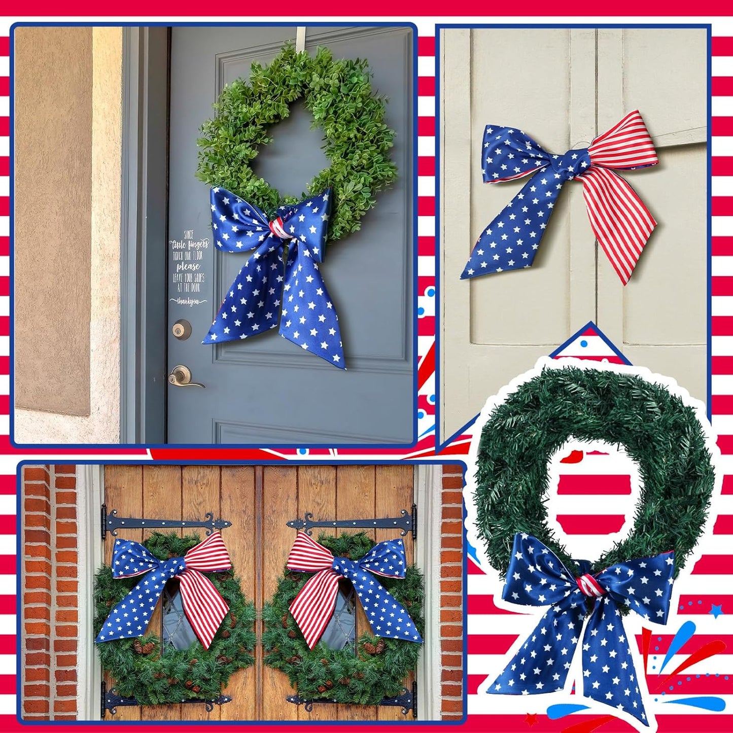Skiennix 4th of July Patriotic Sash - Reversible Wreath Scarf for Festive Outdoor Decor | 2 Pcs