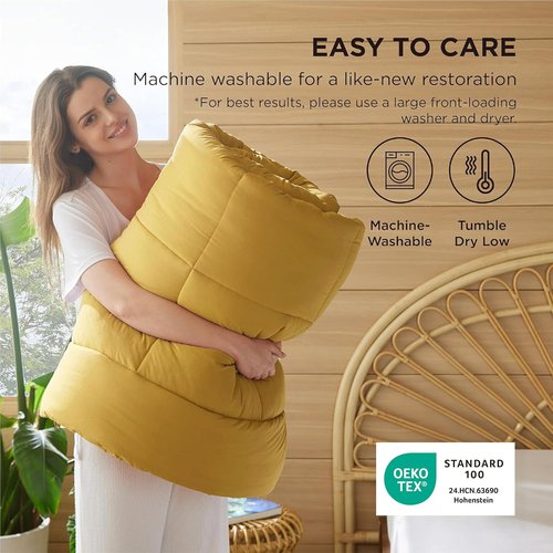 Bedsure Comforter Duvet Insert - All-Season Twin XL Quilted Down Alternative Blanket, Mustard Yellow 92x68 Inches