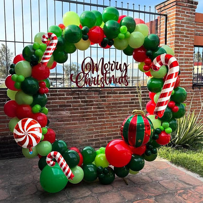 Christmas Balloon Arch Kit 117pc Candy Cane Red & Green Party Decoration, Includes Arch Accessories