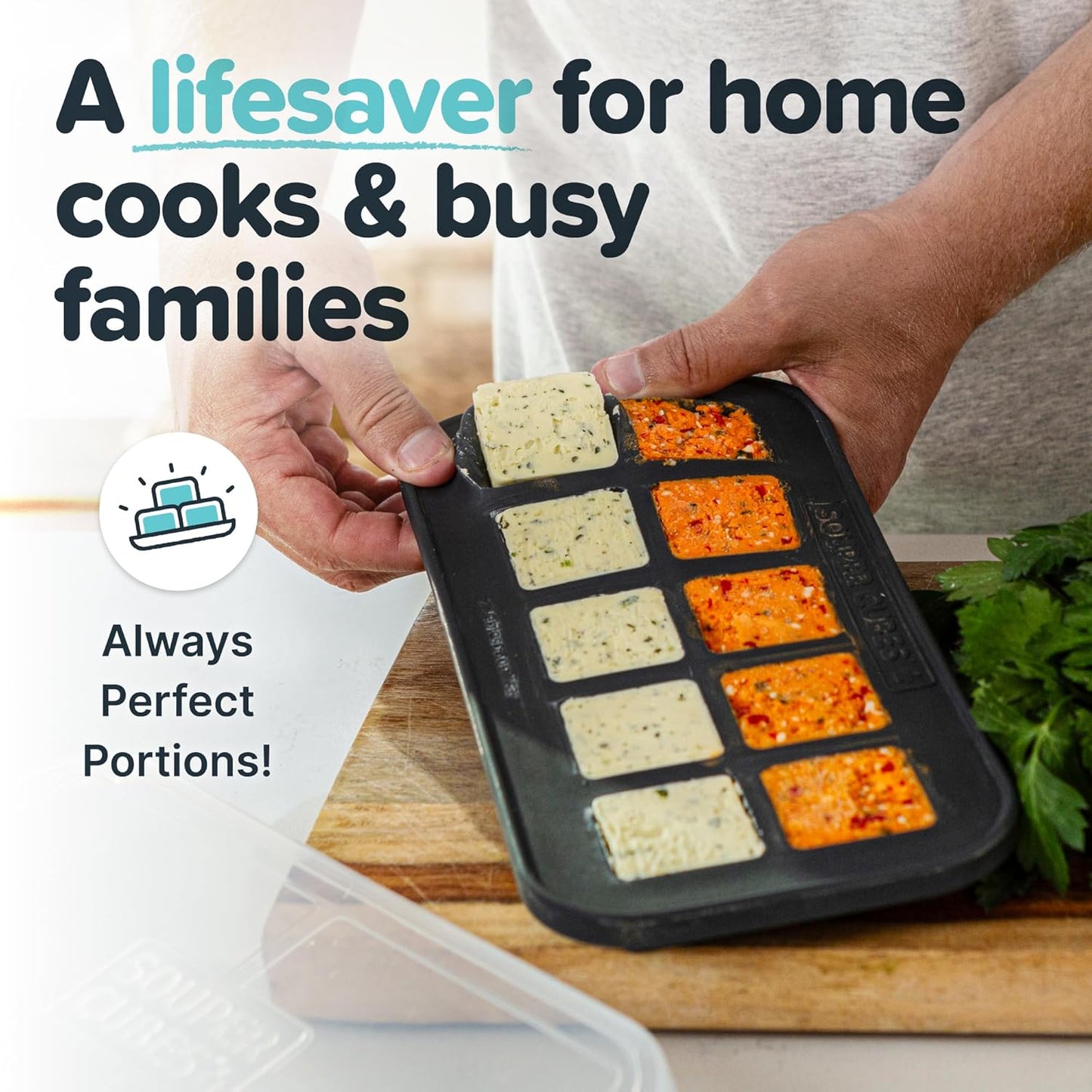 Souper Cubes Silicone Freezer Molds - Ideal for Storing Garlic, Herbs, and Purees - Charcoal | 2-Pack
