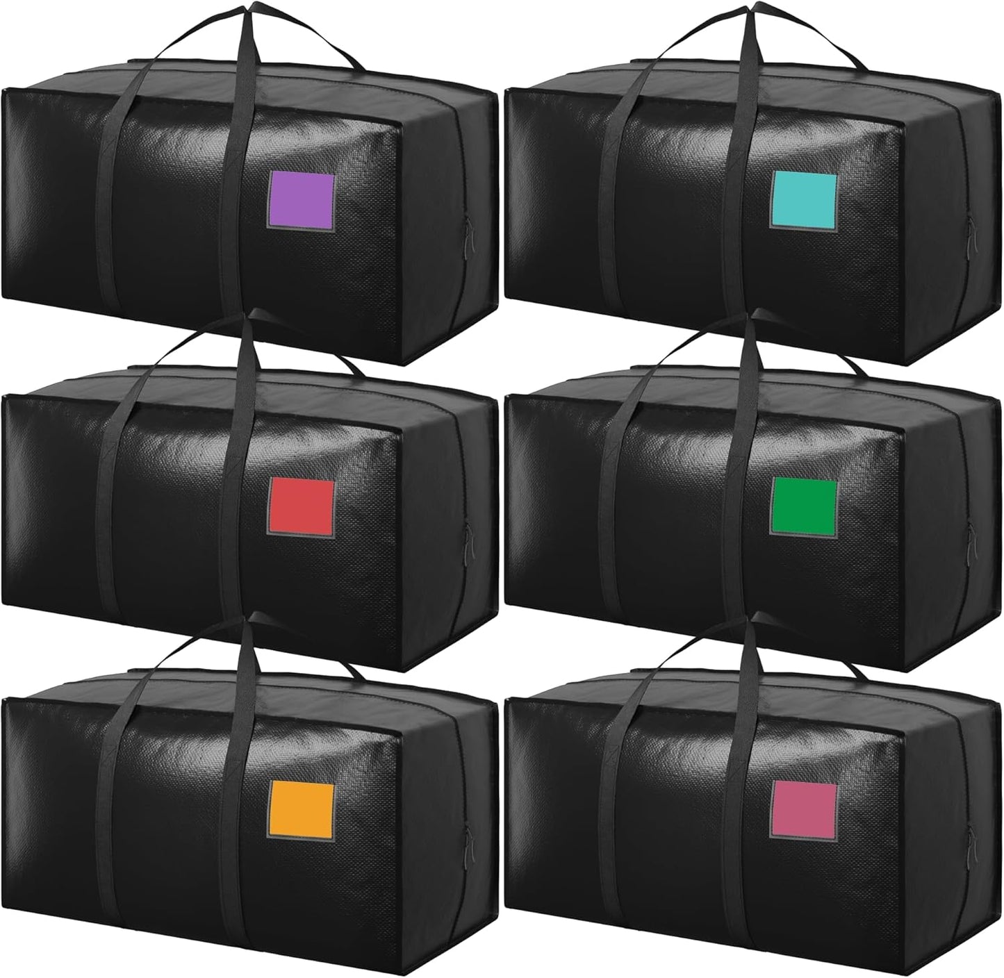 Skiennix 6 Pack Extra Large Moving Bags - Heavy Duty, Moisture-Resistant Storage Bins for Clothes | Black