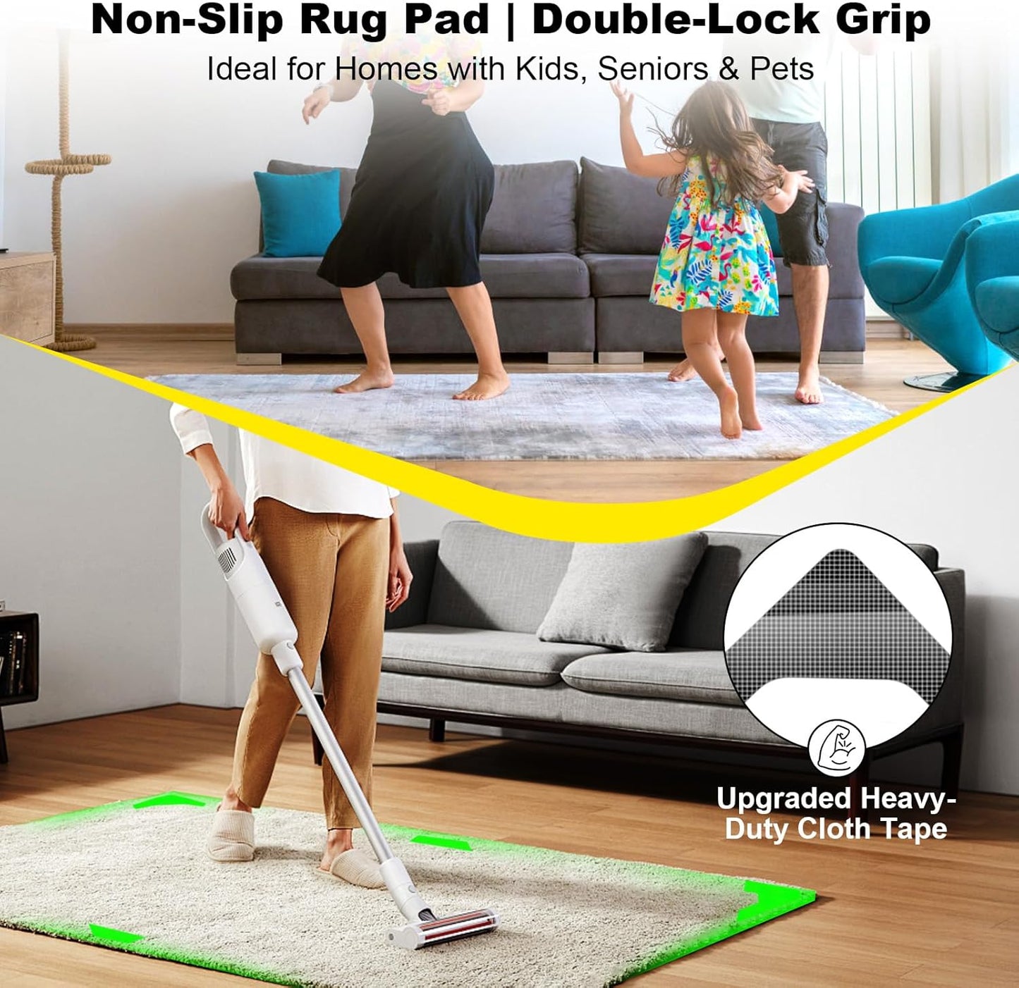 PHIXBEAR Rug Tape - 24 Pcs Strong Hold Anti-Slip Pads | Washable & Reusable No-Glue Silicone Design