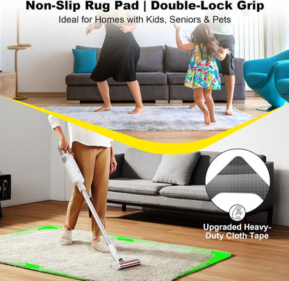 PHIXBEAR Rug Tape - 24 Pcs Strong Hold Anti-Slip Pads | Washable & Reusable No-Glue Silicone Design