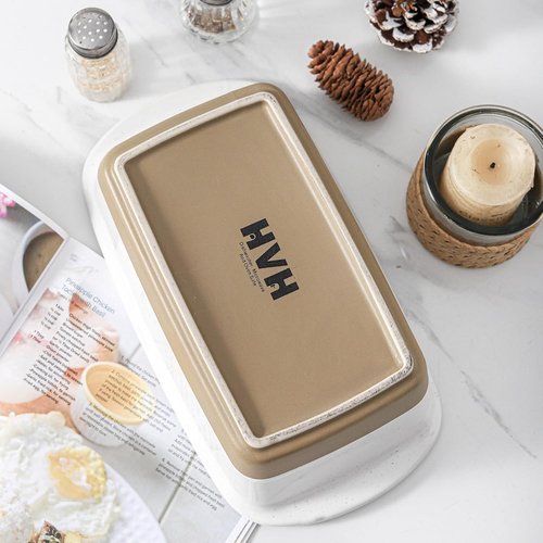 HVH Ceramic Loaf Pan - 9 x 5 Inch Rectangular Baking Bread Pan in Farmhouse White Finish
