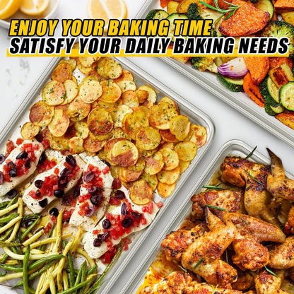 Umite Chef Baking Sheet Pan Set - Commercial Quality Aluminum Cookie Sheets | Warp Resistant, 3 Sizes