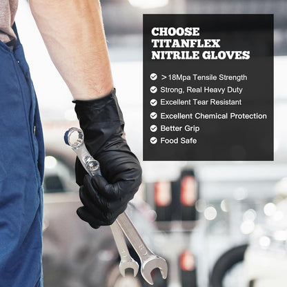 TitanFlex Disposable Nitrile Exam Gloves - 6-Mil Heavy Duty, Black, Latex-Free & Food Safe