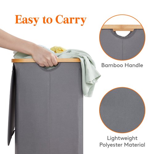 Lifewit 100L Laundry Basket with Lid, Clothes Hampers for Laundry with Bamboo Handles and 1 Removable Bag, Large Foldable Laundry Hamper for Bedroom, Bathroom, Dorm, Laundry Room, Gray