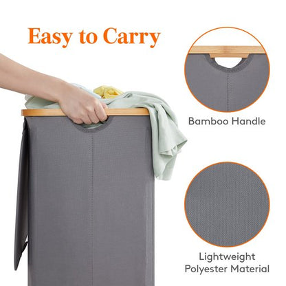 Lifewit 100L Laundry Basket with Lid, Clothes Hampers for Laundry with Bamboo Handles and 1 Removable Bag, Large Foldable Laundry Hamper for Bedroom, Bathroom, Dorm, Laundry Room, Gray