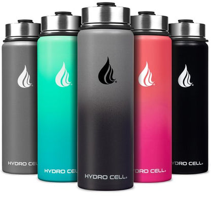 HYDRO CELL Stainless Steel Insulated Water Bottle with Straw - For Cold & Hot Drinks - Metal Vacuum Flask with Screw Cap and Modern Leakproof Sport Thermos for Adults (Graphite/Black 24oz)