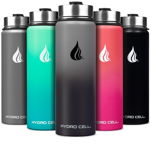 HYDRO CELL Stainless Steel Insulated Water Bottle with Straw - For Cold & Hot Drinks - Metal Vacuum Flask with Screw Cap and Modern Leakproof Sport Thermos for Adults (Graphite/Black 24oz)