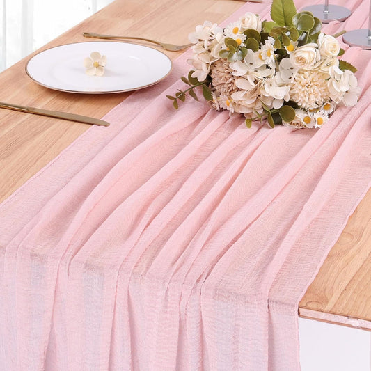 Blushing Pink Cheesecloth Table Runner - 10ft Rustic Gauze for Weddings & Baby Showers | 32x120 Inches