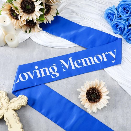 Fanfanwin Funeral Sash - Memorial Ribbon for Casket or Wreath | 58x4'' Blue, Celebrate Life