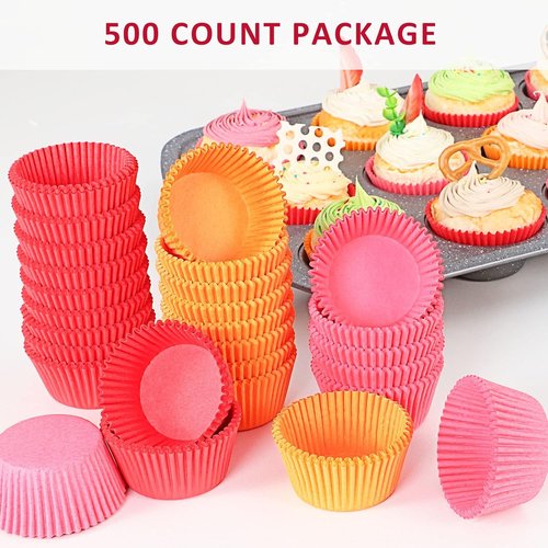 Caperci Red Cupcake Muffin Liners - 500-Count, No Smell, Food Grade & Grease-Proof Baking Cups