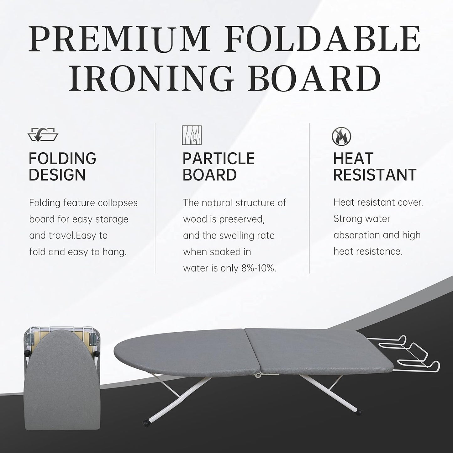 ZOES HOMEWARE Portable Ironing Board - Foldable Tabletop Design with Heat Resistant Cover | 31.5"x11.8"x7", Grey