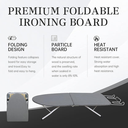 ZOES HOMEWARE Portable Ironing Board - Foldable Tabletop Design with Heat Resistant Cover | 31.5"x11.8"x7", Grey
