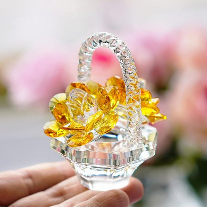 H&D Hyaline & Dora Crystal Flower Basket Figurine - Elegant Home Decor Tabletop Centerpiece | Yellow Gift for Her
