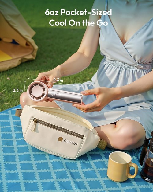 Gaiatop Handheld Personal Fan - Powerful Turbo Cooling | 4000mAh USB Rechargeable Mini Fan - Pink