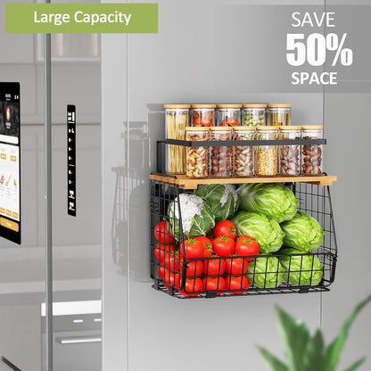 Skiennix Magnetic Shelf for Fridge - 2 Pack Fruit & Vegetable Storage Bins | Kitchen Organizer & Spice Rack