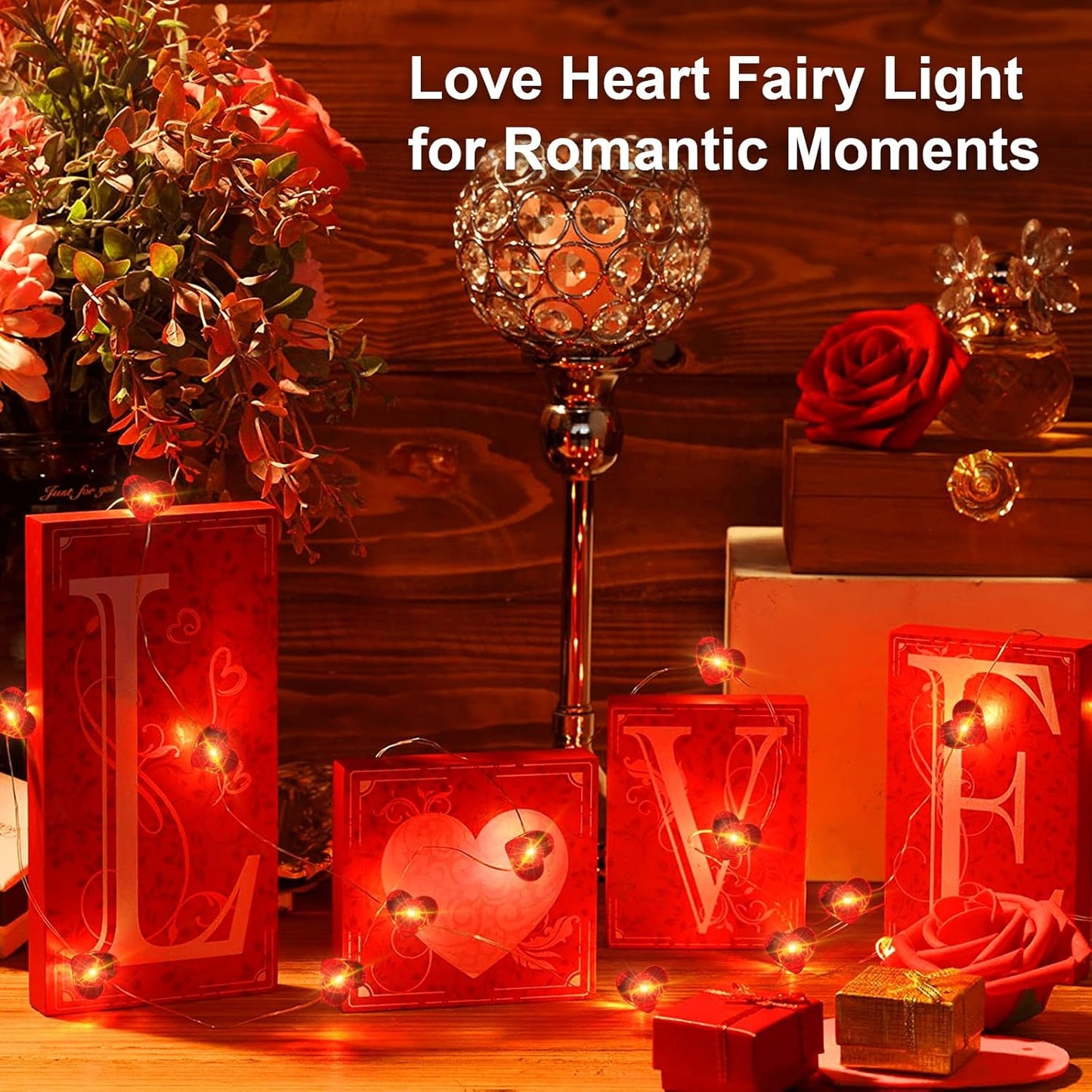 Valentine's Day Red Heart Fairy Lights - 7Ft 20 LED Twinkle String Lights | Battery Operated & Waterproof