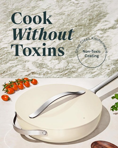 Caraway Nonstick Ceramic Sauté Pan - 4.5 Qt, 11.8" | Non-Toxic, PTFE & PFOA Free, Oven Safe, Cream