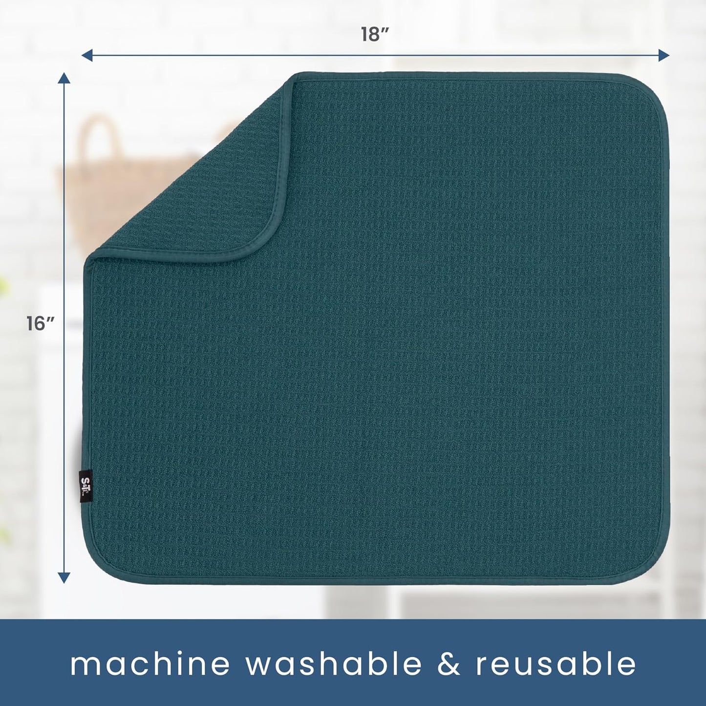 S&T INC. Dish Drying Mat - Absorbent Microfiber Kitchen Counter Pad, 16” x 18”, Tapestry Blue