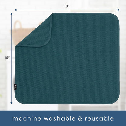 S&T INC. Dish Drying Mat - Absorbent Microfiber Kitchen Counter Pad, 16” x 18”, Tapestry Blue