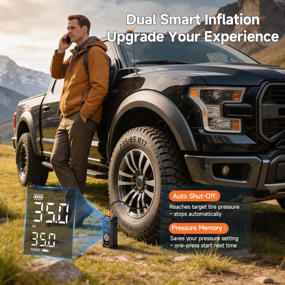 OlarHike Portable Tire Inflator - 150PSI Dual Power Air Compressor with LED & Digital Gauge | 6000mAh & 12V DC