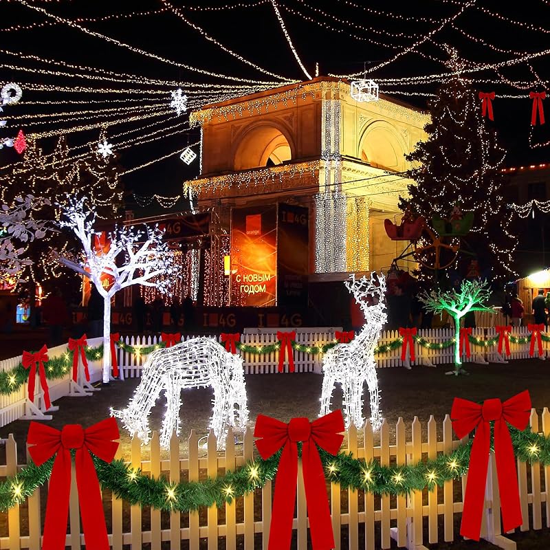 This listing: 50 ft Christmas Garland with Lights, 8 Red Velvet Bows - Classic Variation