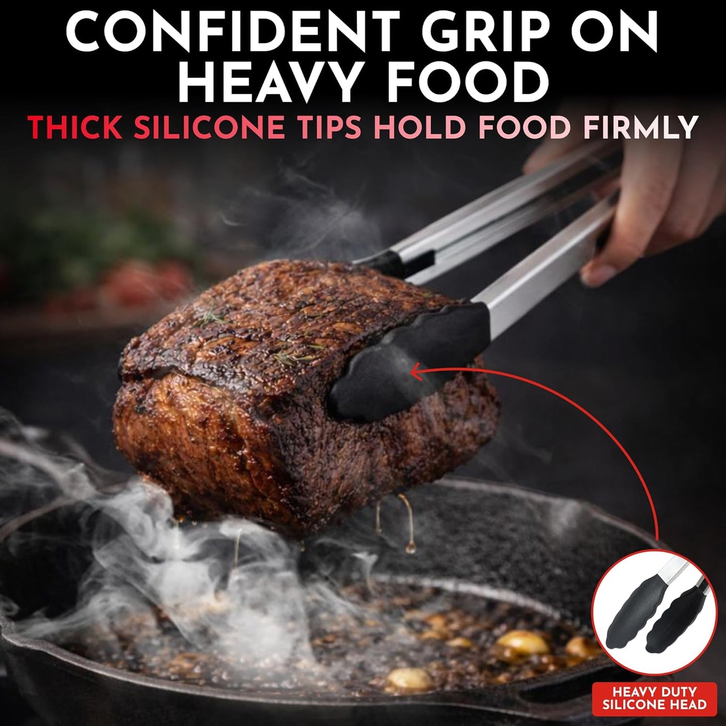 Skiennix Kitchen Tongs Set - Heat Resistant Silicone Tips | 3 Sizes: 7-Inch, 9-Inch, 12-Inch, Black