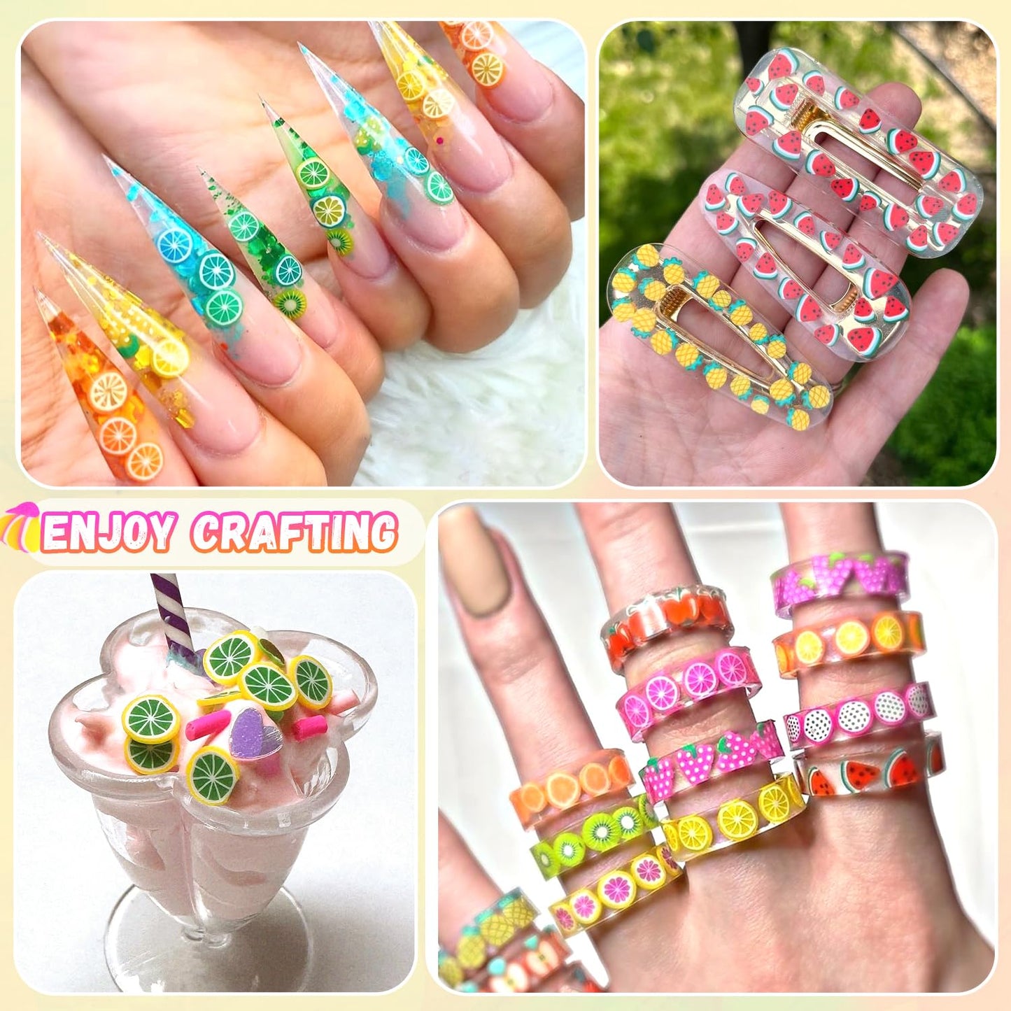 TINKRSTUFF Fruit Slice Polymer Clay Slime Add-Ins - 24-Grid Assorted Fimo Sprinkles for Nail Art & DIY Crafting