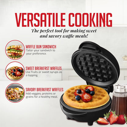 OVENTE Mini Waffle Maker - 4-Inch Non-Stick Chaffle Mold with Quick Heat-Up & Overheat Protection - Black WM215B