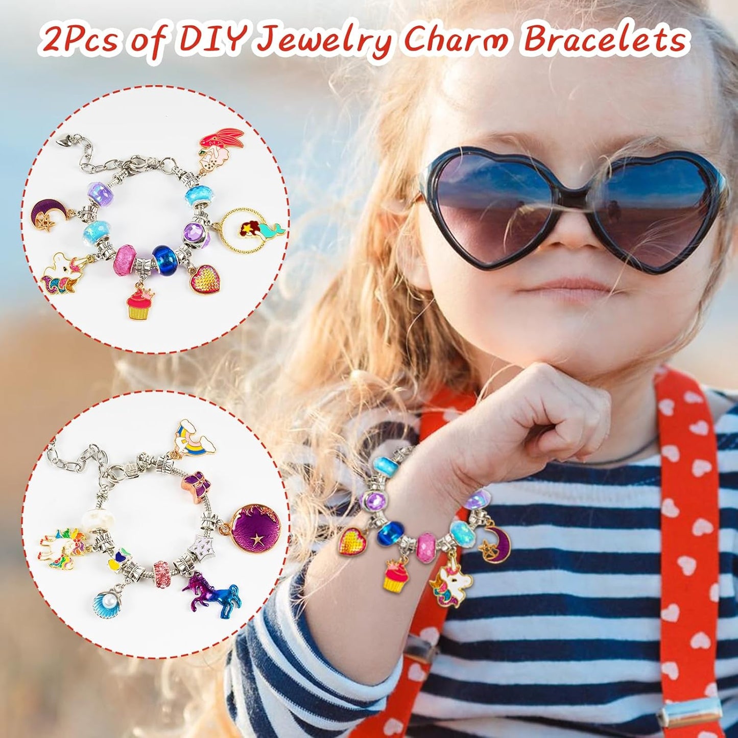 OuMuaMua Advent Calendar Charm Bracelets - 24 Days Christmas Countdown with Mermaid & Unicorn | DIY Jewelry Kit for Girls & Women